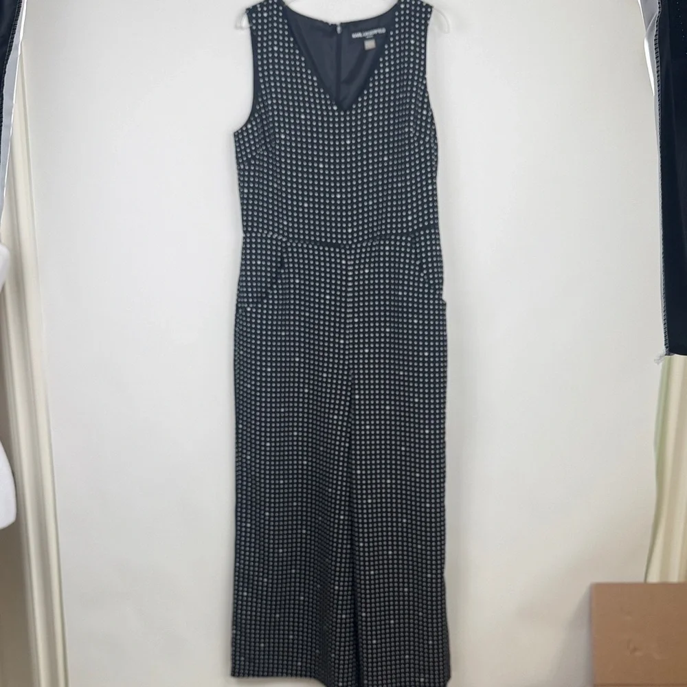 Karl Lagerfeld Paris Black White Polka Dot Hearts Wide Leg Sleeveless Jumpsuit 6